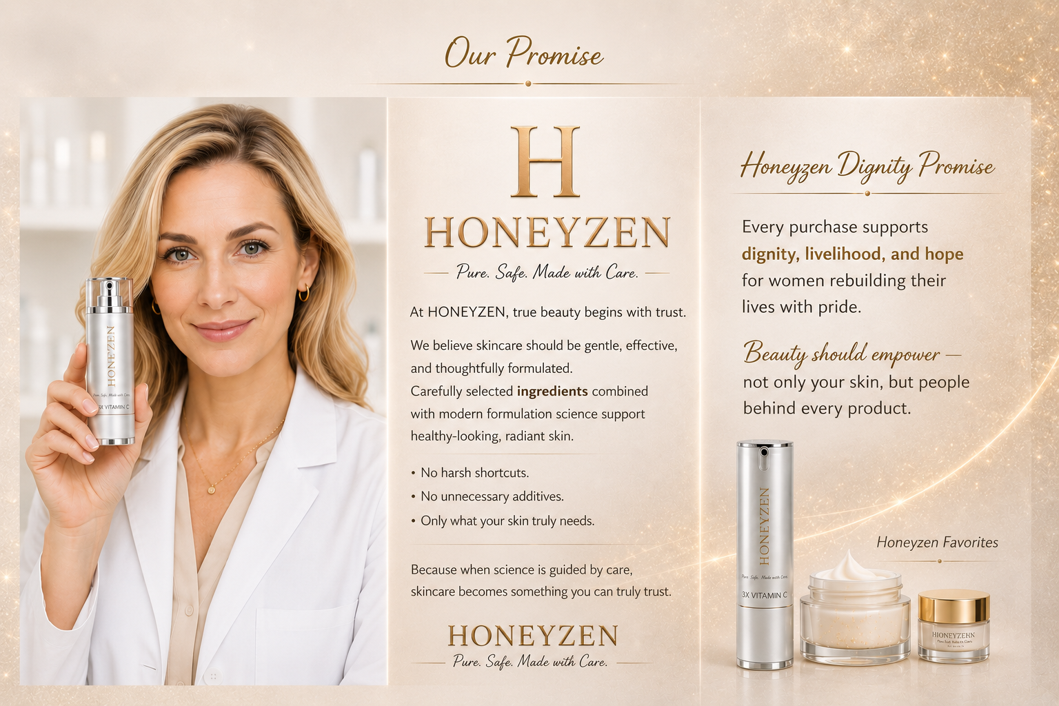 The Honeyzen promise — women using Honeyzen skincare